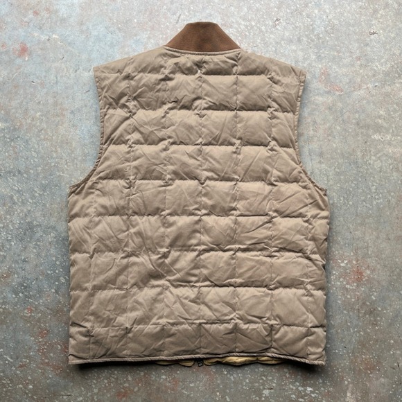 Flint and Tinder Quilted Down Vest Tan Brown Ribbed Collar Mens Size Medium - Picture 4 of 7